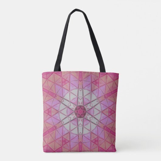 Mozaïek Mandala Bloem Roze en Wit Tote Bag (Achterkant)