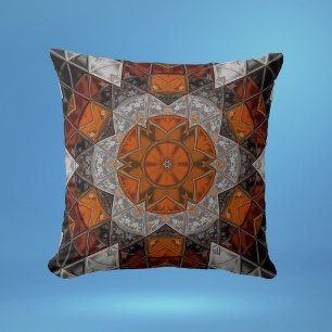 Mozaïek Mandala Bloem Sinaasappel Wit en Zwart Kussen