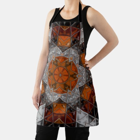 Mozaïek Mandala Bloem Sinaasappel Wit en Zwart Schort (Insitu)