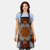 Mozaïek Mandala Bloem Sinaasappel Wit en Zwart Schort (Gedragen)