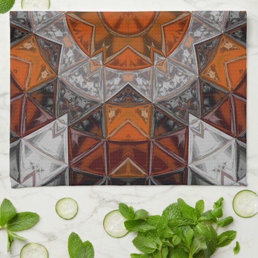 Mozaïek Mandala Bloem Sinaasappel Wit en Zwart Theedoek (Gevouwen)