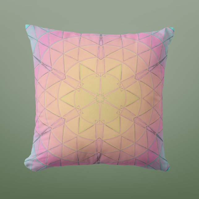 Mozaïek Mandala geel roze en blauw Kussen (Creator heeft geüpload)