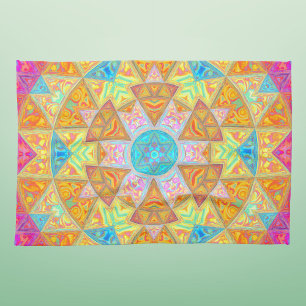 Mozaïek Mandala geel roze en blauw Theedoek