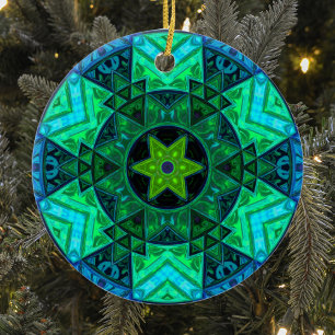 Mozaïek Mandala groen en blauw Keramisch Ornament