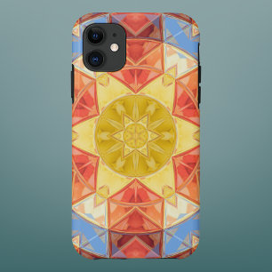 Mozaïek Mandala Sinaasappel blauw en geel Case-Mate iPhone Case