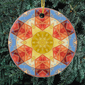 Mozaïek Mandala Sinaasappel blauw en geel Keramisch Ornament
