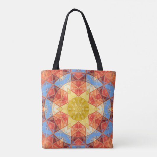 Mozaïek Mandala Sinaasappel blauw en geel Tote Bag (Achterkant)