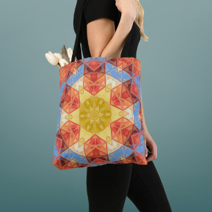 Mozaïek Mandala Sinaasappel blauw en geel Tote Bag