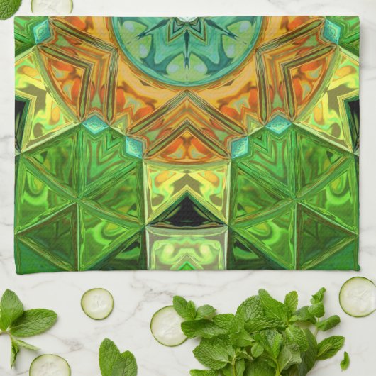 Mozaïek Mandala Sinaasappel en Groen Theedoek (Gevouwen)