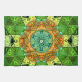 Mozaïek Mandala Sinaasappel en Groen Theedoek (Horizontaal)