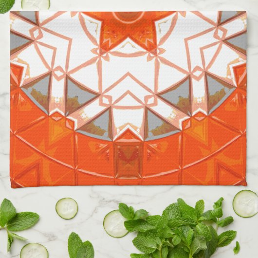 Mozaïek Mandala Sinaasappel en wit Theedoek (Gevouwen)