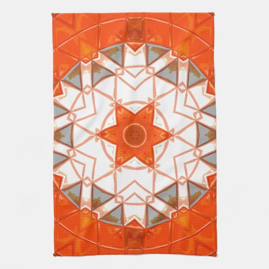 Mozaïek Mandala Sinaasappel en wit Theedoek (Verticaal)