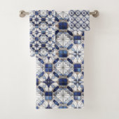 Mozaïek Marokkaanse Tegel Patroon#2 Blauw Wit ID10 Bad Handdoek (Insitu)