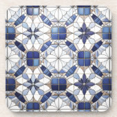 Mozaïek Marokkaanse Tegel Patroon#2 Blauw Wit ID10 Bier Onderzetter (Voorkant)