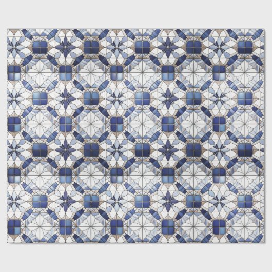 Mozaïek Marokkaanse Tegel Patroon#2 Blauw Wit ID10 Cadeaupapier (Vlak)