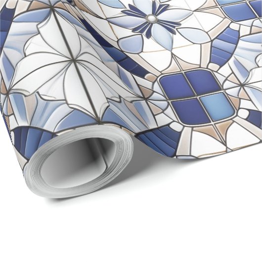 Mozaïek Marokkaanse Tegel Patroon#2 Blauw Wit ID10 Cadeaupapier (Rol Hoek)