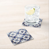 Mozaïek Marokkaanse Tegel Patroon#2 Blauw Wit ID10 Kartonnen Onderzetters (Insitu)