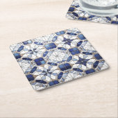 Mozaïek Marokkaanse Tegel Patroon#2 Blauw Wit ID10 Kartonnen Onderzetters (Schuin)