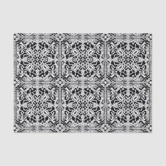 Mozaïek Marokkaanse Tegel Patroon in zwart-wit Tissuepapier (Voorkant)