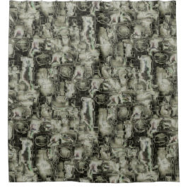 mozaïek met abstract afbeelding in grijze tinten douchegordijn