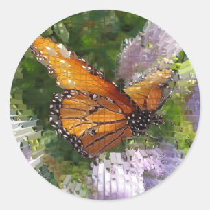 Mozaïek Monarchvlinder op Bloemen Artistieke Foto Ronde Sticker