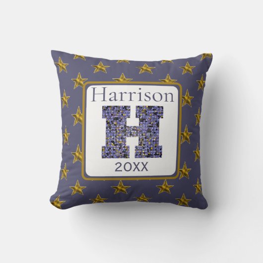Mozaïek Monogram Initiaal Gouden Sterren Letter H Kussen (Voorkant)