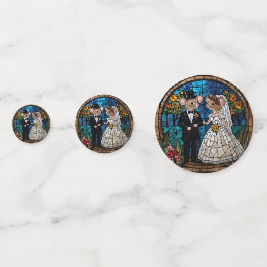 Mozaïek Muis Bruiloft Paar Glas in lood Effect. Confetti (Achterkanten)