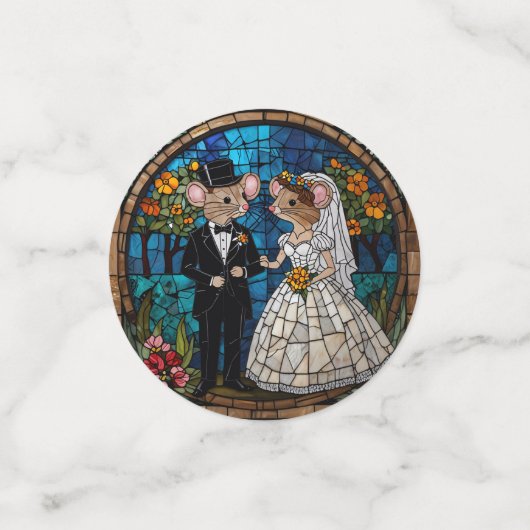 Mozaïek Muis Bruiloft Paar Glas in lood Effect. Confetti (Kleine voorkant)