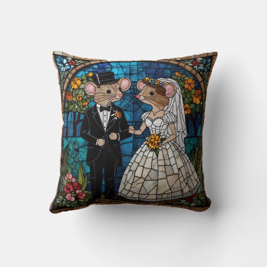 Mozaïek Muis Bruiloft Paar Glas in lood Effect. Kussen (Achterkant)