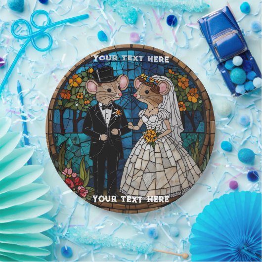 Mozaïek Muis Bruiloft Paar Glas in lood Effect. Papieren Bordje (Feest)