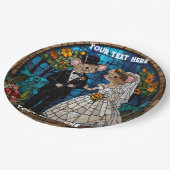 Mozaïek Muis Bruiloft Paar Glas in lood Effect. Papieren Bordje (Gekanteld)