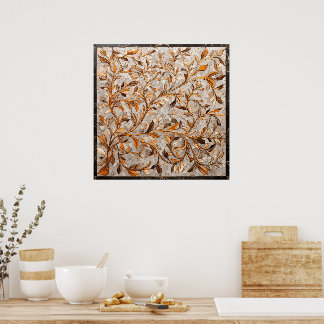 Mozaïek muurkunst met bladeren patroon poster