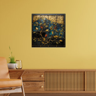 Mozaïek muurkunst met bladeren patroon poster