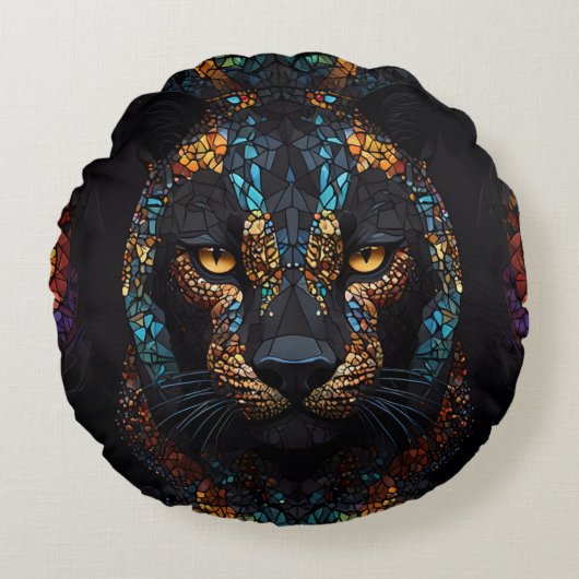 Mozaïek Panther Art Rond Kussen (Voorkant)