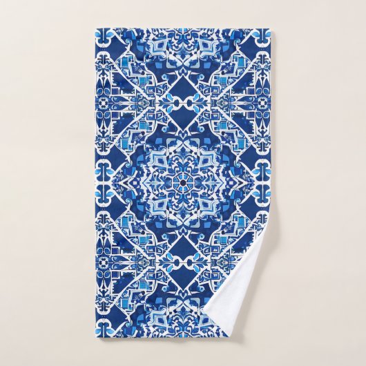 Mozaïek Patroon in Indigo en Kobalt Blauw Bad Handdoek (Handdoek)