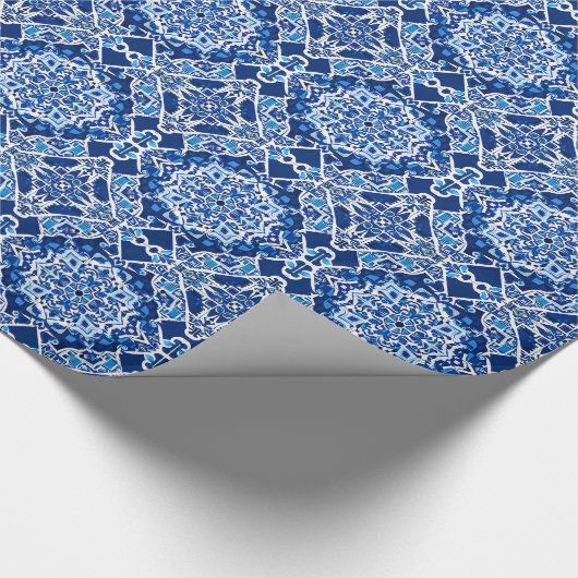 Mozaïek Patroon in Indigo en Kobalt Blauw Cadeaupapier (Hoek)