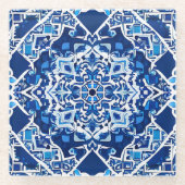 Mozaïek Patroon in Indigo en Kobalt Blauw Glazen Onderzetter (Voorkant)