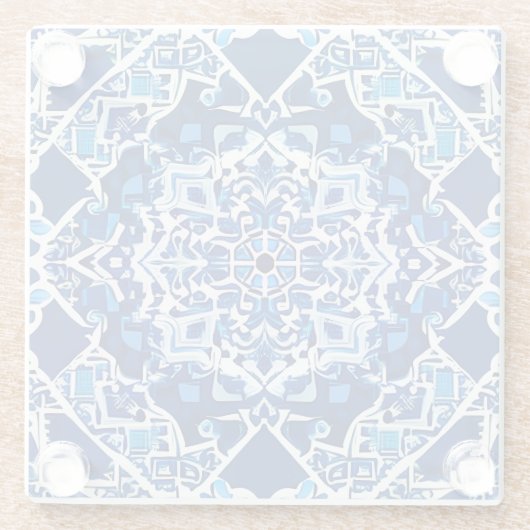 Mozaïek Patroon in Indigo en Kobalt Blauw Glazen Onderzetter (Achterkant)