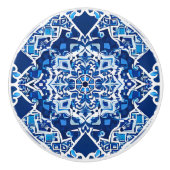 Mozaïek Patroon in Indigo en Kobalt Blauw Keramische Knop (Voorkant)