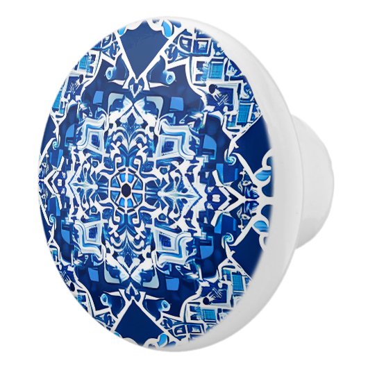 Mozaïek Patroon in Indigo en Kobalt Blauw Keramische Knop (Rechts)