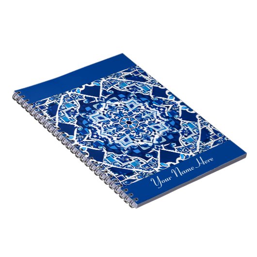 Mozaïek Patroon in Indigo en Kobalt Blauw Notitieboek (Rechterzijde)