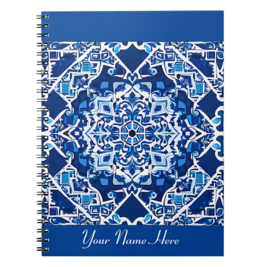 Mozaïek Patroon in Indigo en Kobalt Blauw Notitieboek (Voorkant)