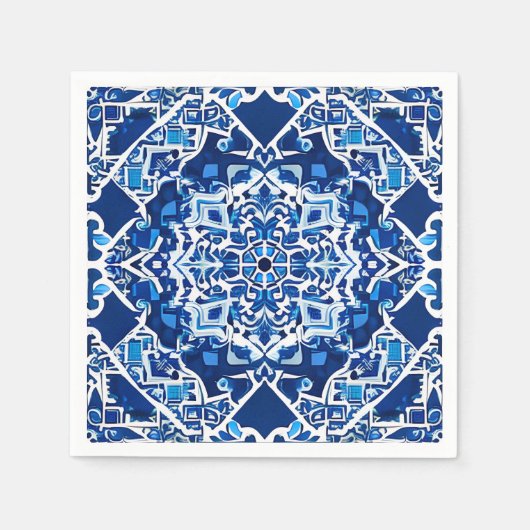Mozaïek Patroon in Indigo en Kobalt Blauw Servet (Voorkant)