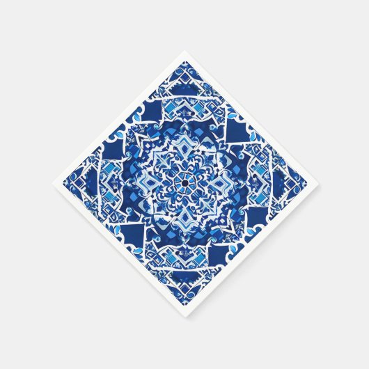 Mozaïek Patroon in Indigo en Kobalt Blauw Servet (Hoek)