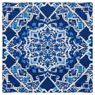 Mozaïek Patroon in Indigo en Kobalt Blauw Stof