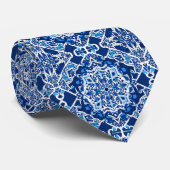 Mozaïek Patroon in Indigo en Kobalt Blauw Stropdas (Opgerold)