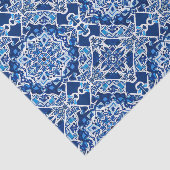 Mozaïek Patroon in Indigo en Kobalt Blauw Tissuepapier (Detail)
