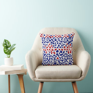 Mozaïek patroon rood blauw kussen
