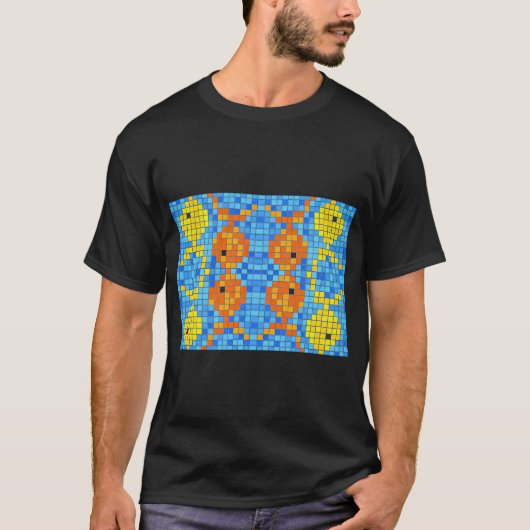 Mozaïek Pixel Vis Patroon T-shirt (Voorkant)