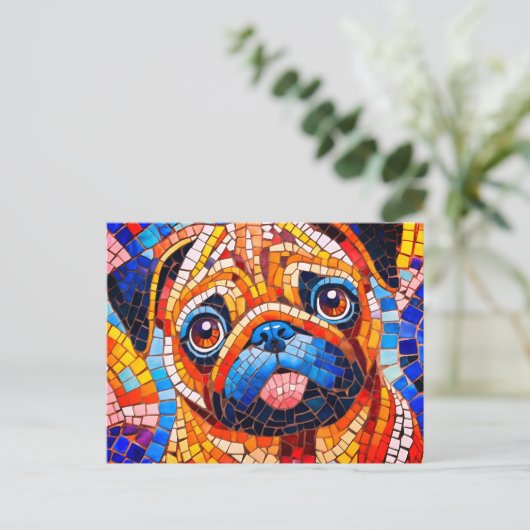 Mozaïek Pug Briefkaart (Staand voorkant)